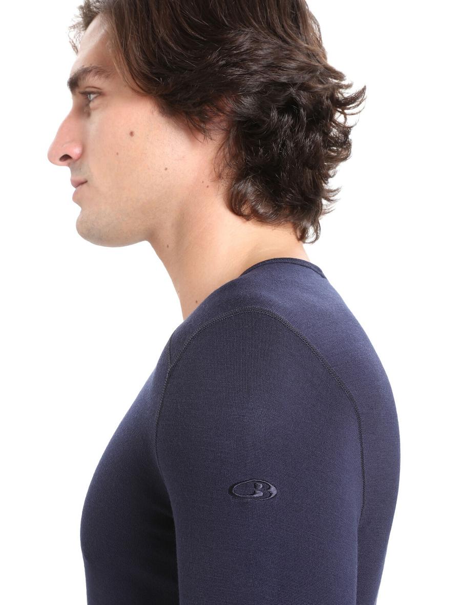 Icebreaker Merino 260 Tech Long Sleeve Crewe Thermal Top Férfi Base Layers Sötétkék | HU 1397VRWD